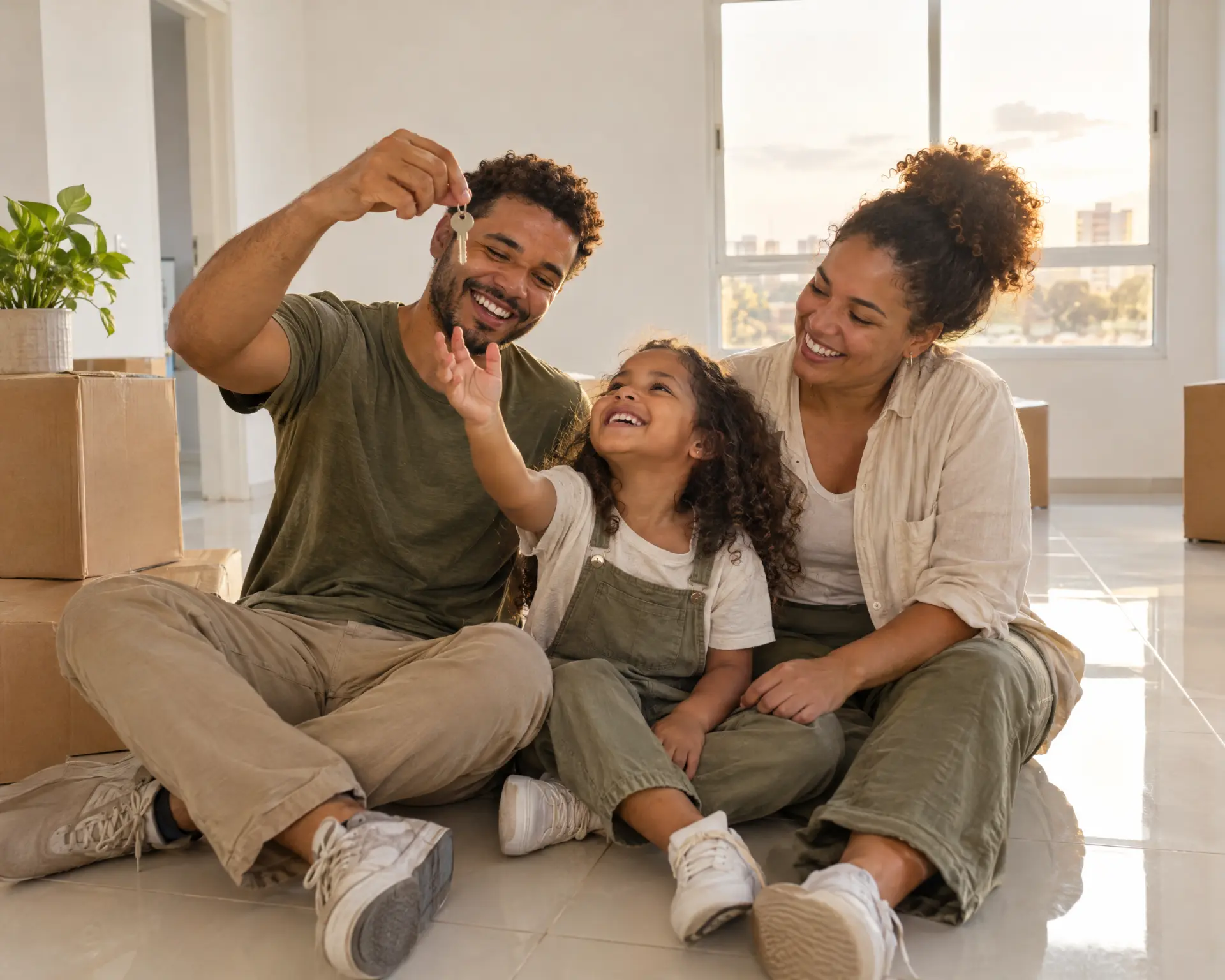 Família recebendo a chave do novo lar